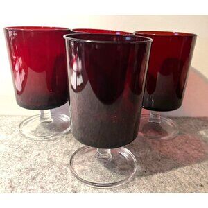 Set of 4 Ruby Red, Clear Stemmed from France Cocktail Glasses  #2414